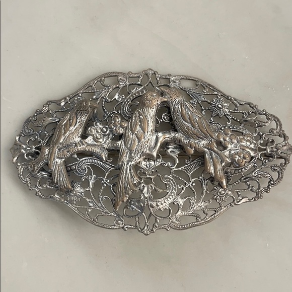 Antique Jewelry - vintage Filigree Three Bird Brooch sterling silver antique